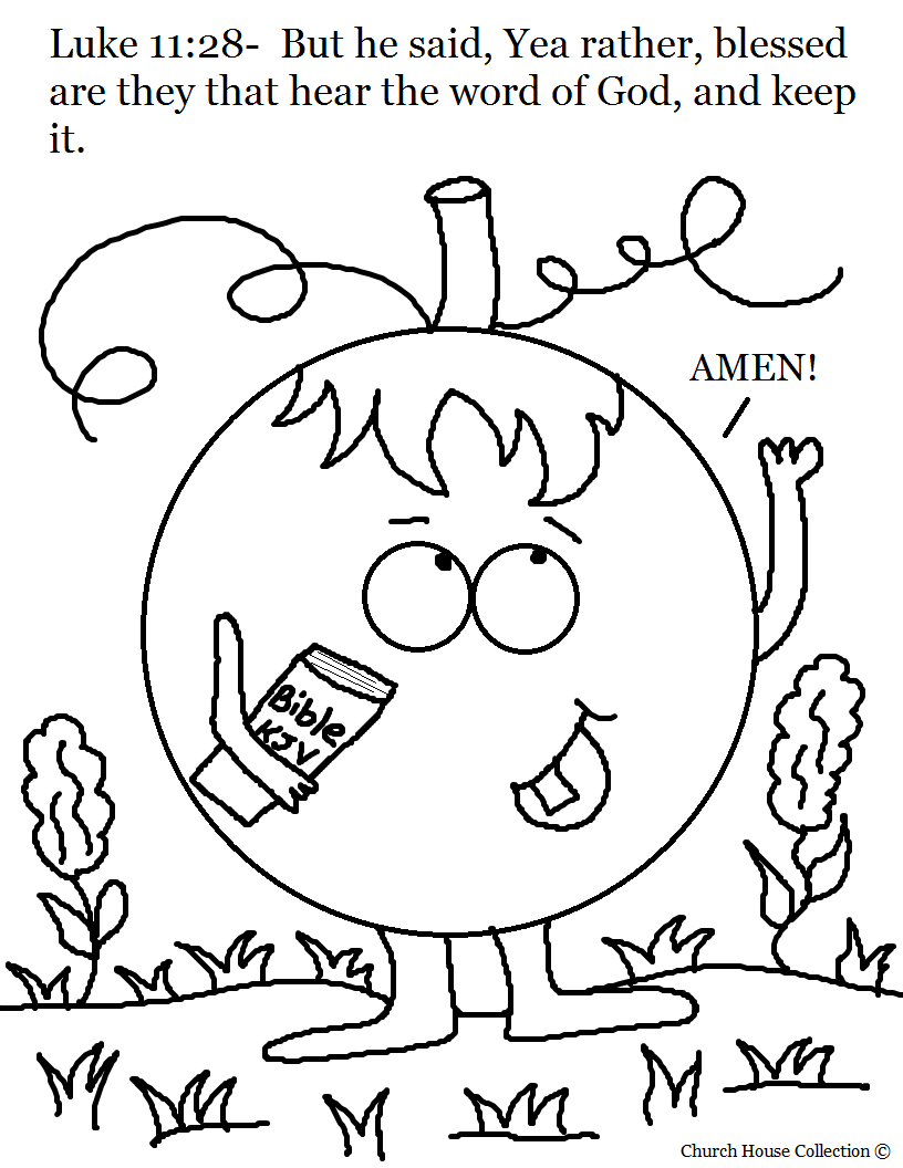 Pumpkin Holding Bible Coloring Page Luke 11:28